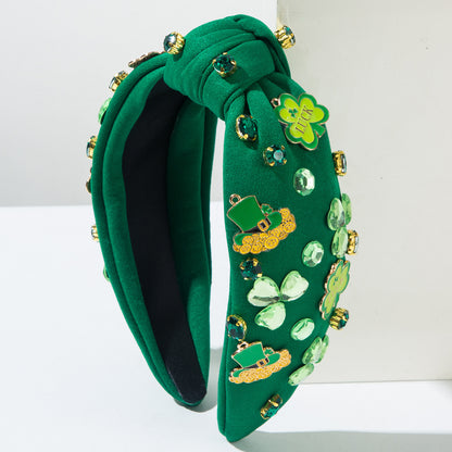 布面幸運草鑲鑽髮箍－商品主圖｜https://igowo.tw/