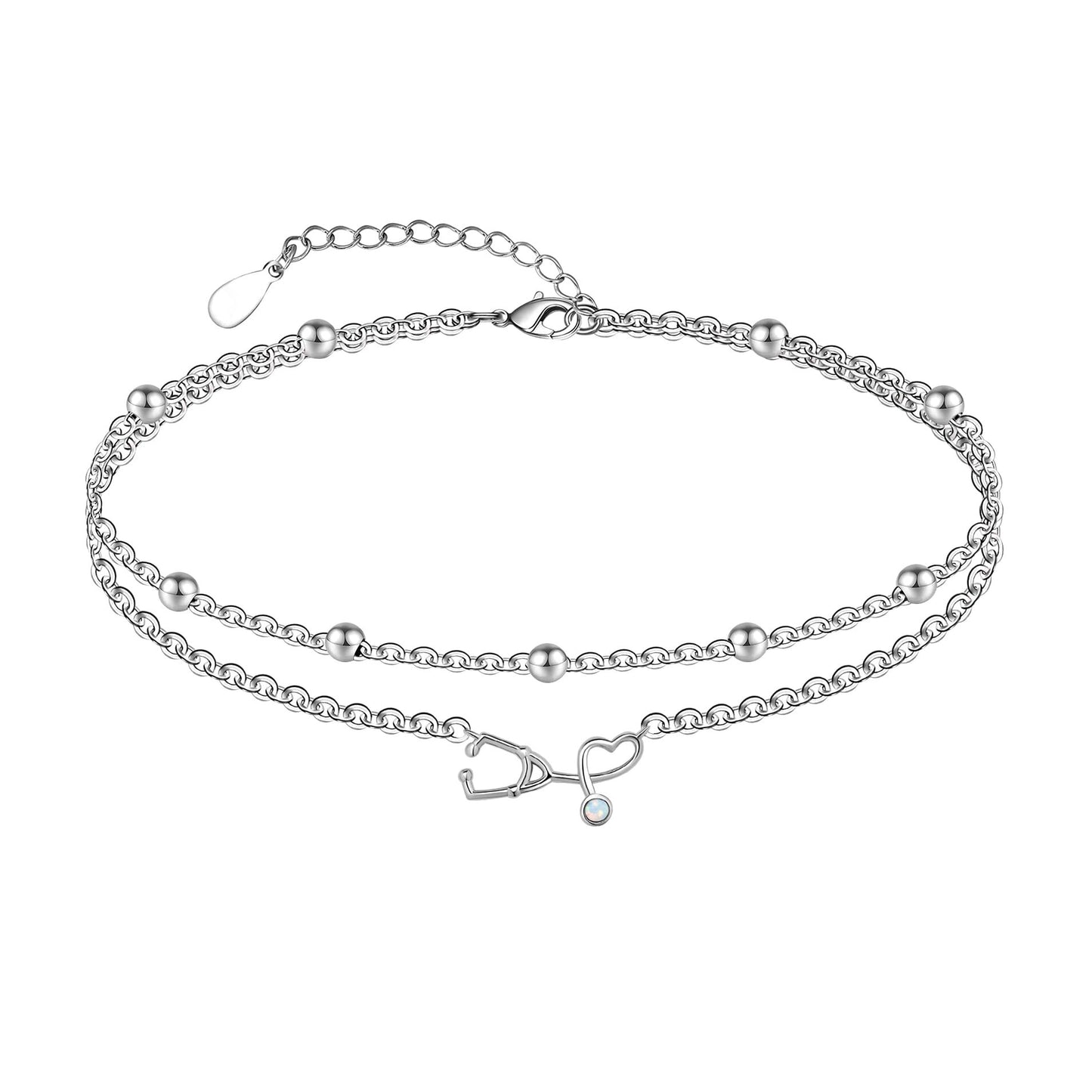 鋼色護士節雙層腳鏈