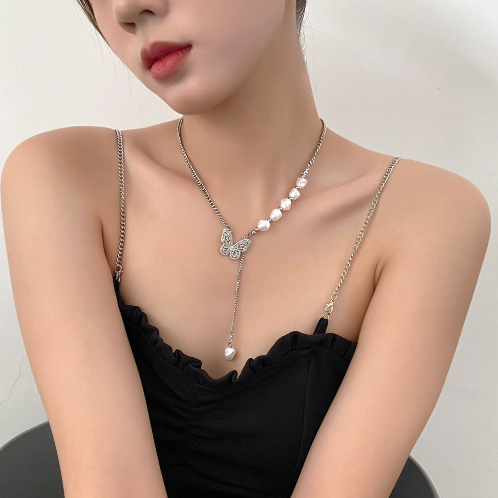 鋯石蝴蝶墜飾簡約項鍊－白KF58款細節9｜https://igowo.tw/