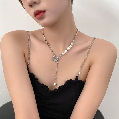 鋯石蝴蝶墜飾簡約項鍊－白KF58款細節9｜https://igowo.tw/