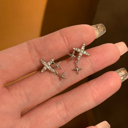 落落星芒 超閃精致四芒星耳釘輕奢高級感耳環女時尚氣質閃鉆耳飾