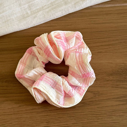 粉色格紋蝴蝶結髮圈