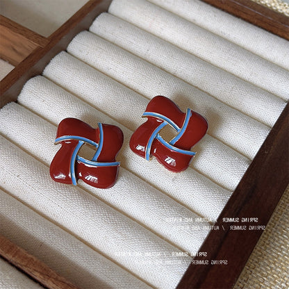 紅色琺瑯銀針復古耳釘