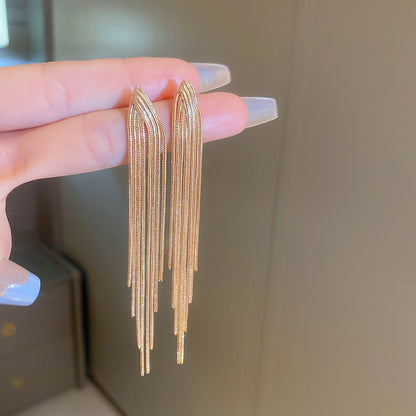 金色鋯石銀針流蘇耳釘