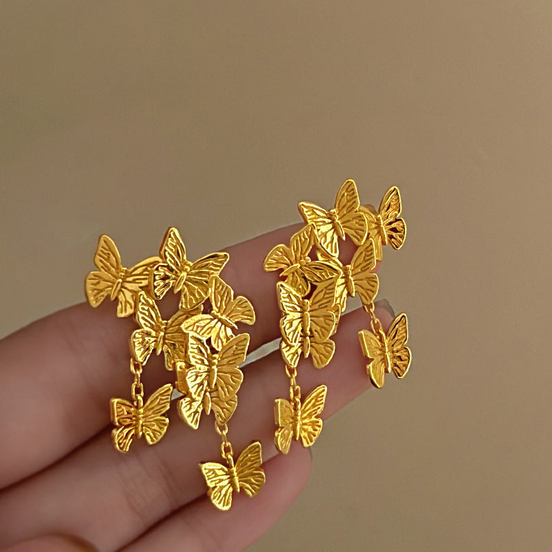 珍珠銀針花朵流蘇耳釘－#銀針-金色珍珠款細節55｜https://igowo.tw/