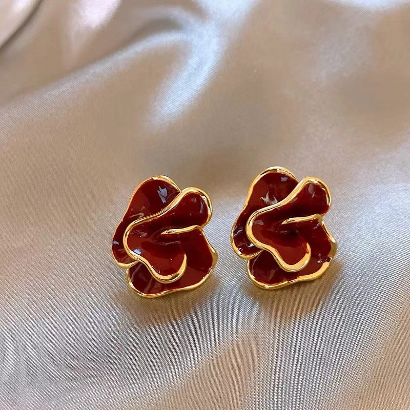 復古紅琺瑯鑲鑽耳釘－細節特寫31｜https://igowo.tw/