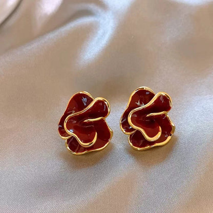 復古紅琺瑯鑲鑽耳釘－細節特寫31｜https://igowo.tw/