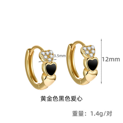S925 鑲鑽愛心滴膠耳扣女時尚簡約高級感INS風小眾養耳洞耳環