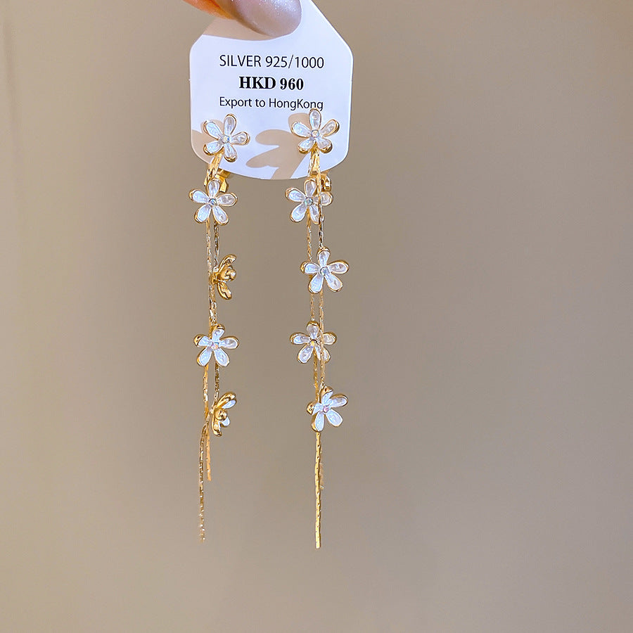 白色琺瑯花朵耳夾