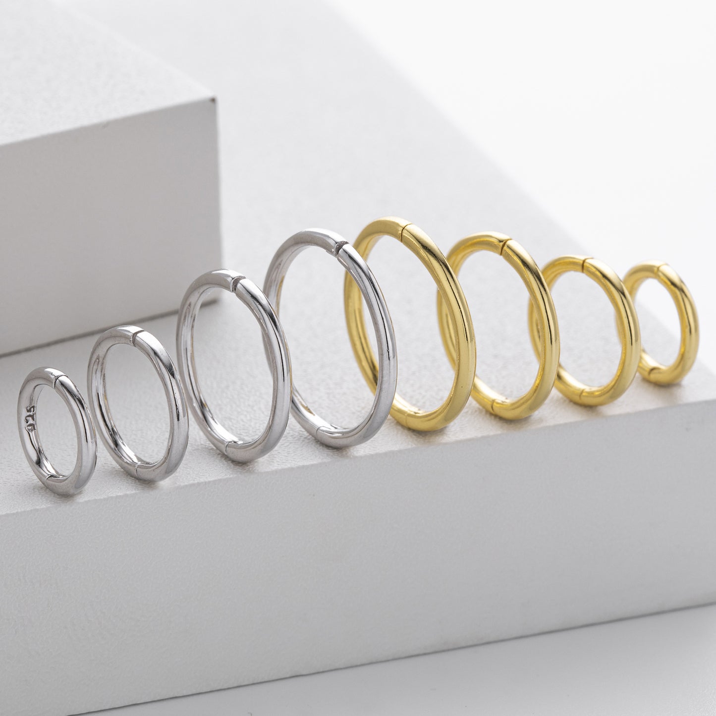 S925 耳環簡約光面多尺寸素圈耳飾個性小眾百搭飾品