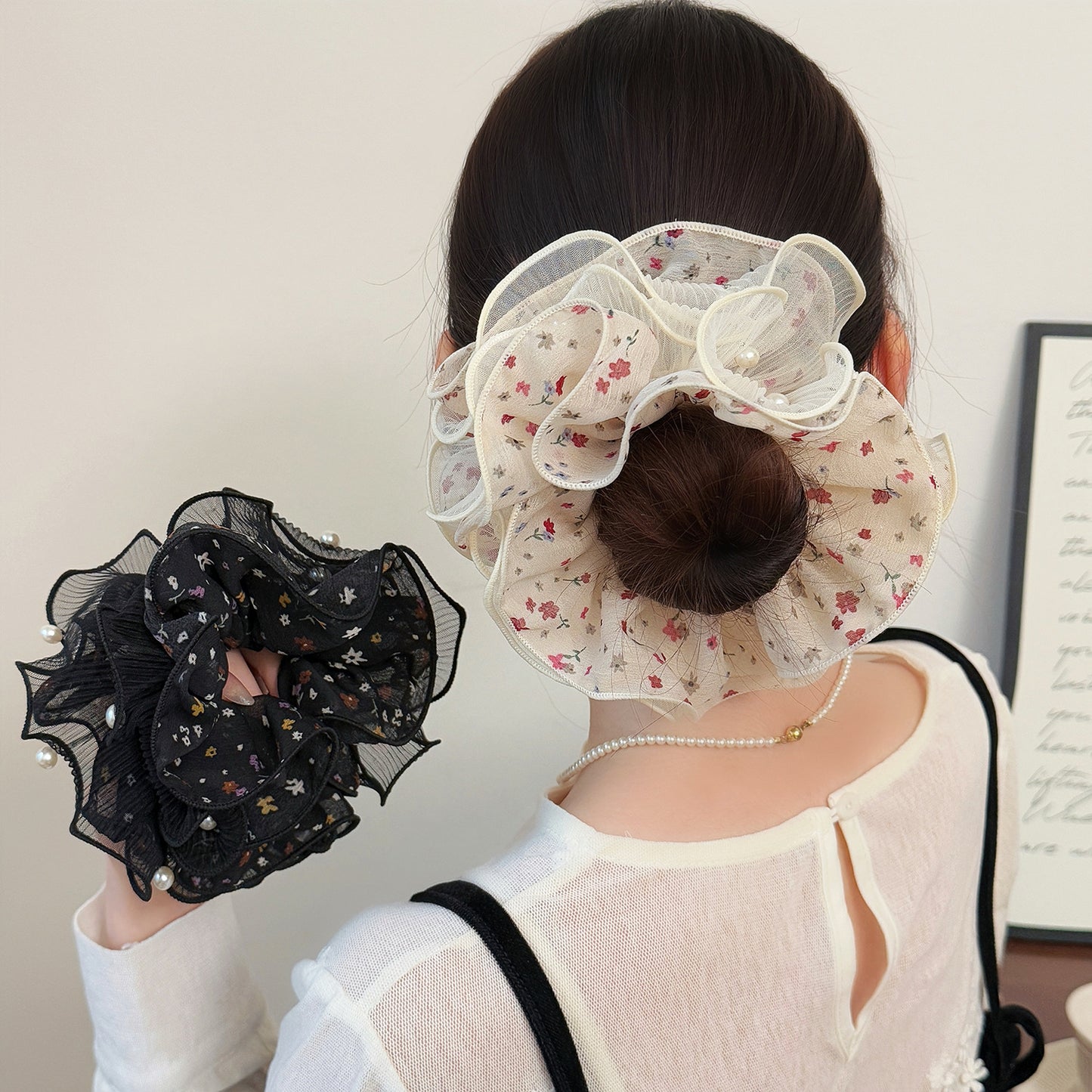 網紗碎花大腸圈髮圈－商品主圖｜https://igowo.tw/