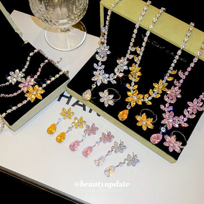 鋯石花朵項鍊耳環組－商品主圖｜https://igowo.tw/