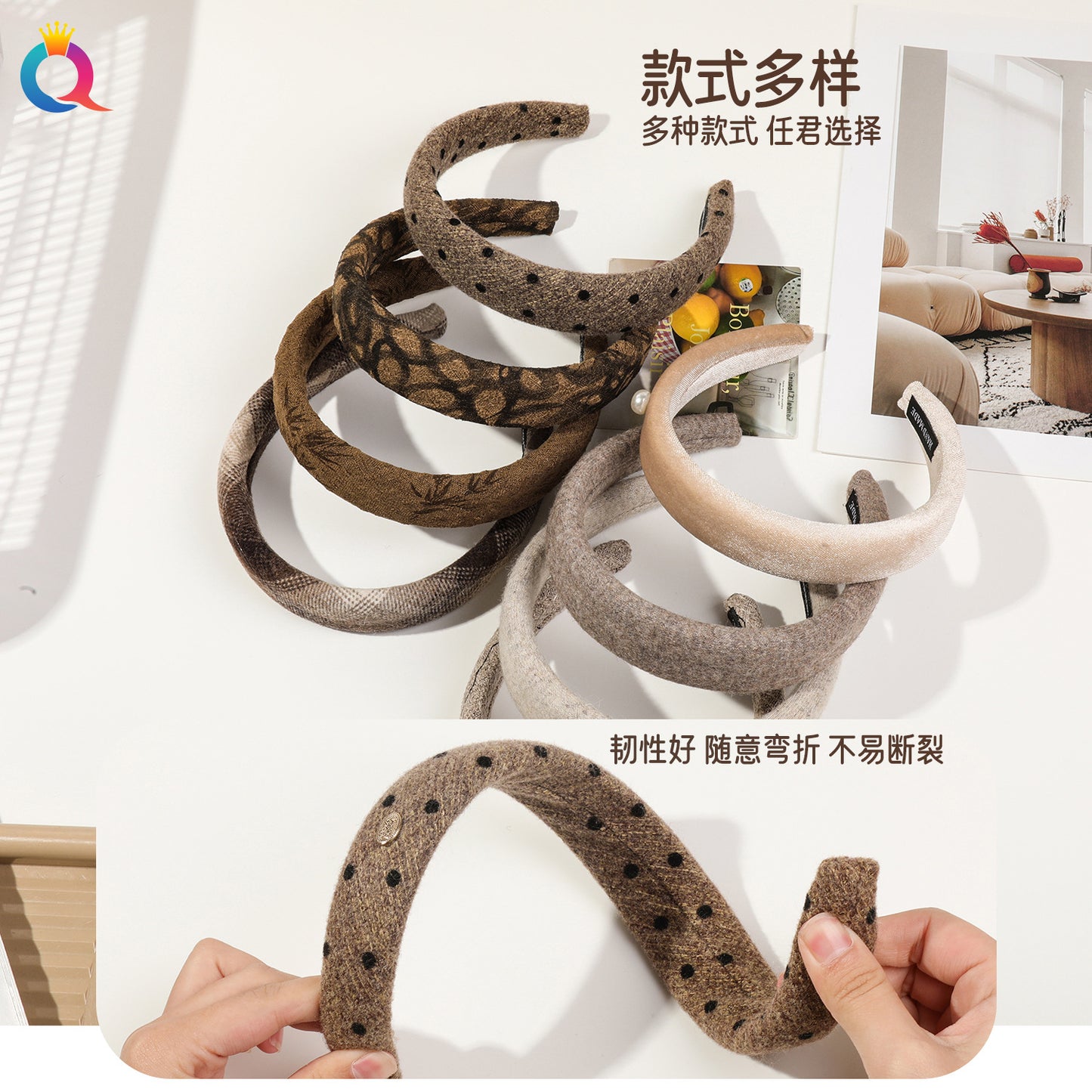 棕色寬版髮箍－細節特寫1｜https://igowo.tw/