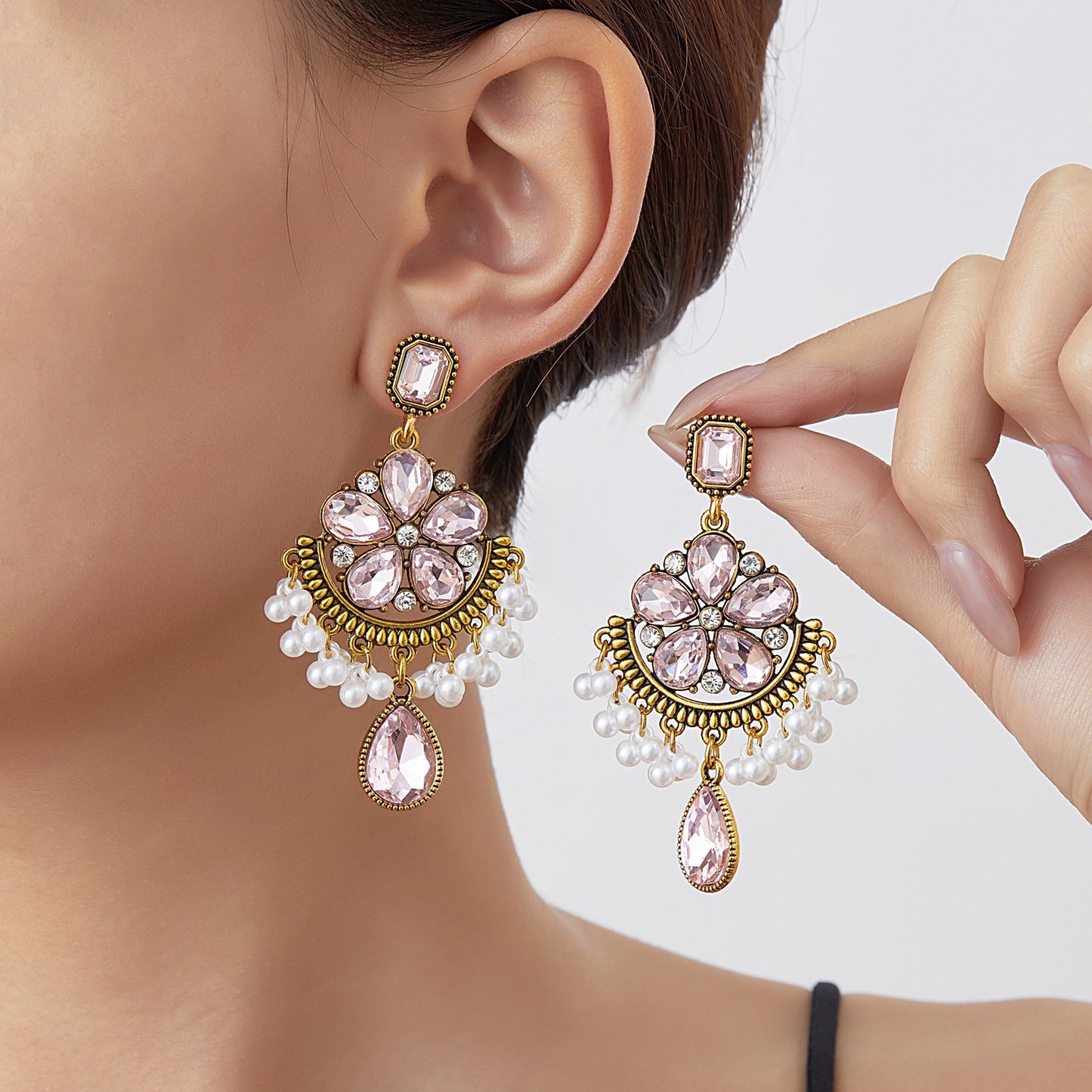 珍珠流蘇垂墜耳環－12/白色款實拍｜https://igowo.tw/