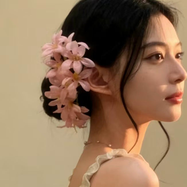 春夏甜美風超仙布藝花朵發夾高級感精致鴨嘴夾時尚百搭溫柔發飾女