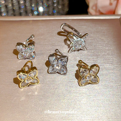金色鋯石花朵電鍍耳夾－耳夾-金色-一對款實拍｜https://igowo.tw/
