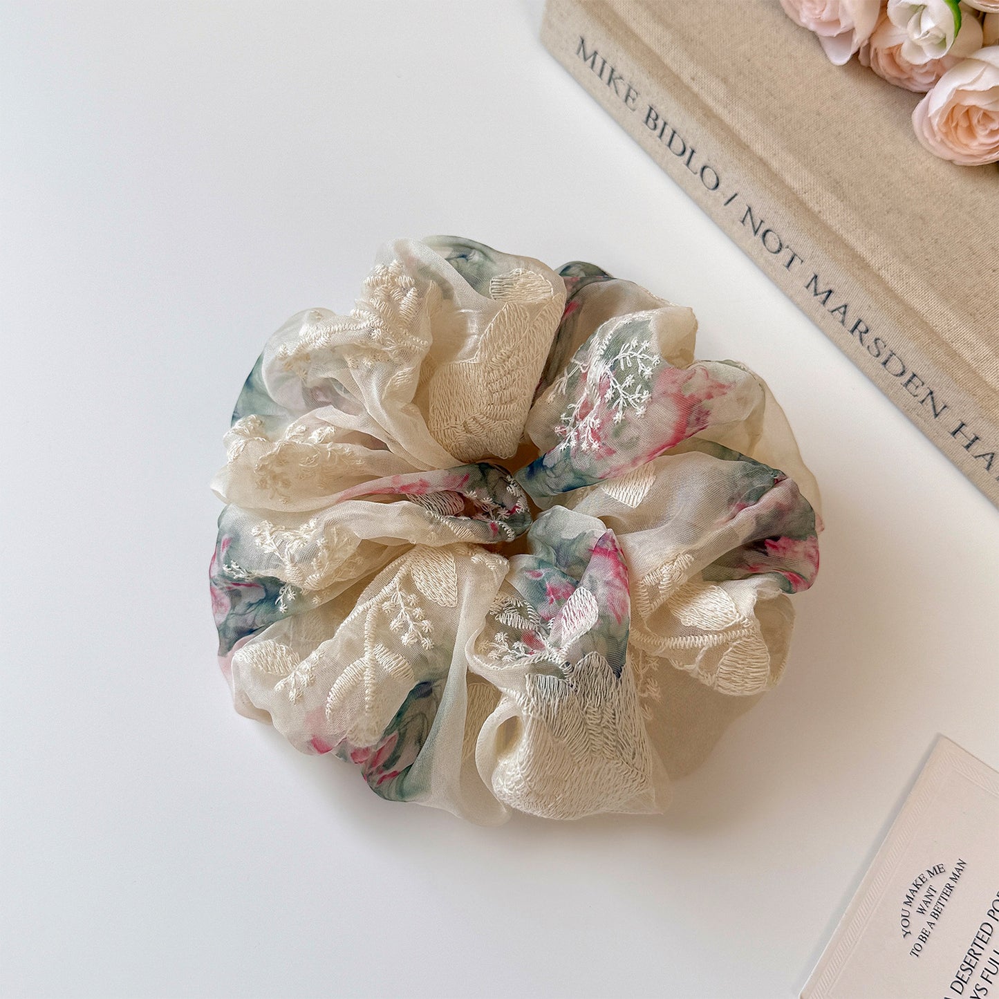 網紗大腸圈刺繡髮圈
