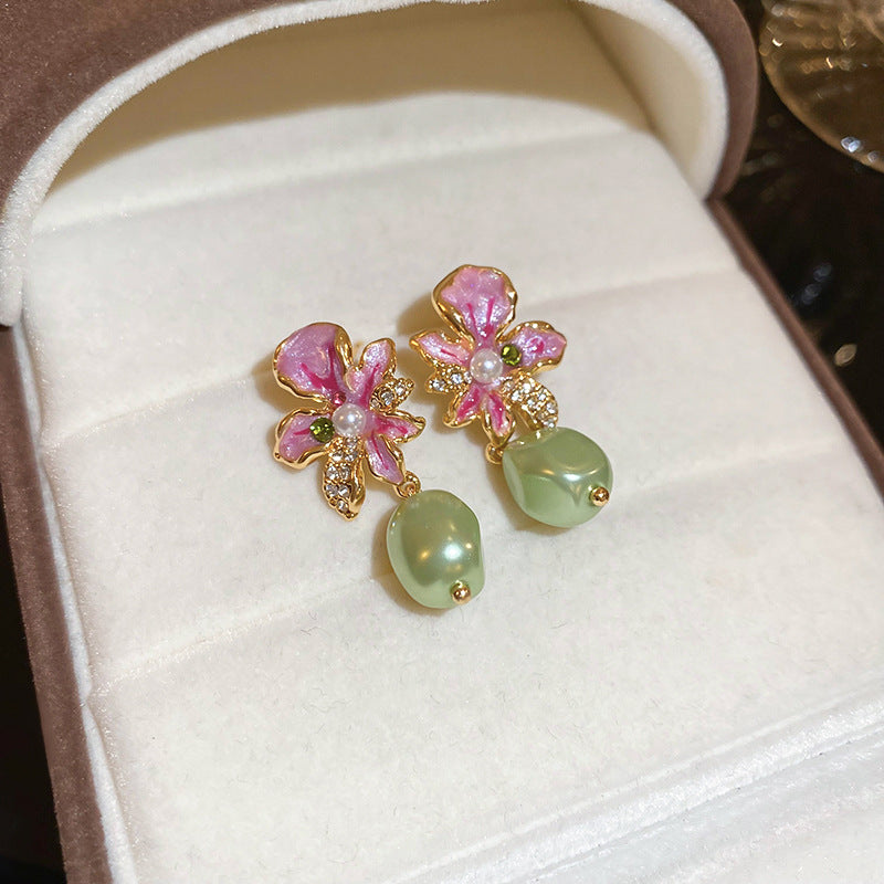 金色琺瑯花朵電鍍耳環