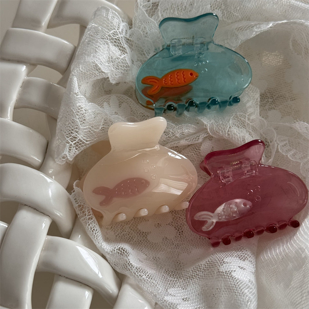 透明魚尾卡通鯊魚夾－透明魚缸抓-粉色款細節｜https://igowo.tw/