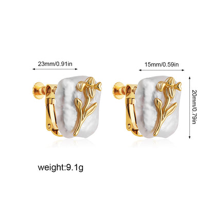 珍珠花朵復古耳夾－細節特寫10｜https://igowo.tw/