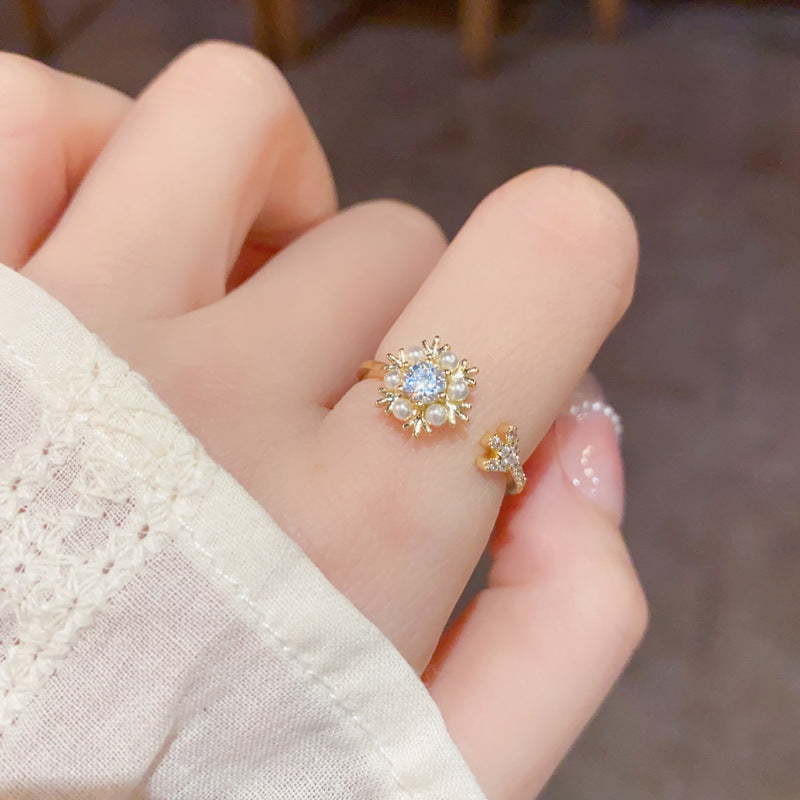 珍珠鋯石雪花鑲鑽戒指－商品主圖｜https://igowo.tw/