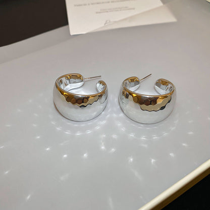 菱紋寬邊大C型耳圈耳環跨境新款簡約設計感耳釘小眾高級感耳飾女