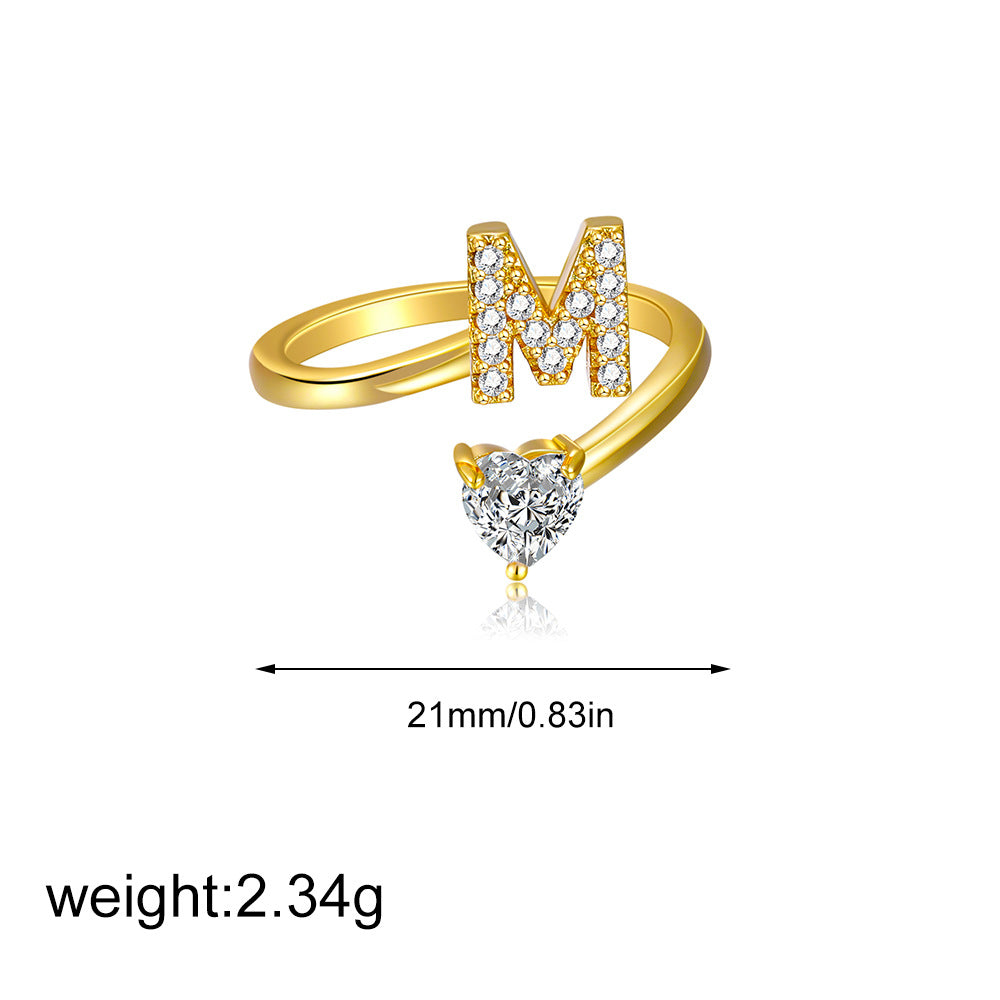鋯石愛心可調式戒指－字母M+愛心款細節11｜https://igowo.tw/