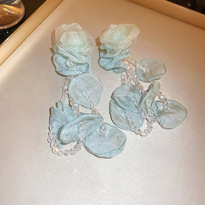藍色愛心花朵流蘇耳釘－細節特寫4｜https://igowo.tw/