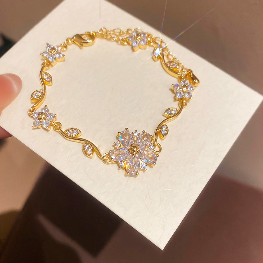 18k真金電鍍鋯石花朵手鏈精致優雅甜美百搭手環輕奢高級感手飾女