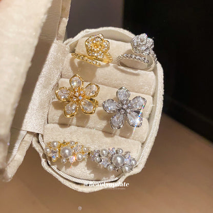 鋯石花朵可調式戒指－商品主圖｜https://igowo.tw/