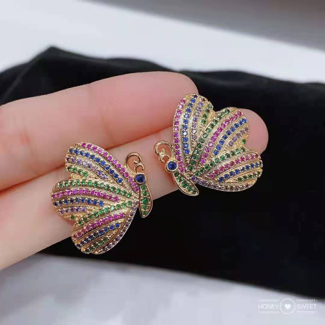 S925彩色鋯石蝴蝶耳環－商品主圖｜https://igowo.tw/