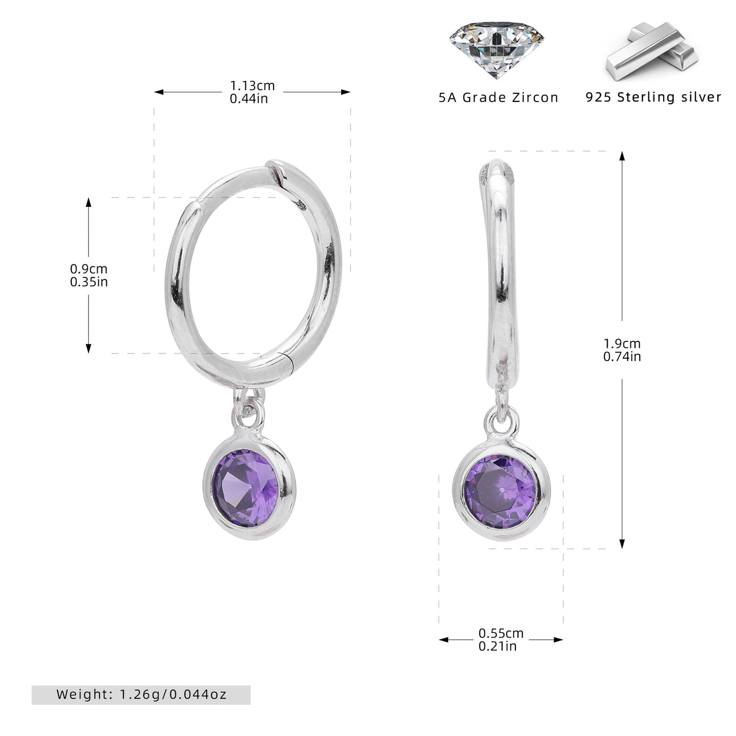 S925 耳環圓形十二生辰石耳墜鑲鋯耳飾小眾百搭飾品