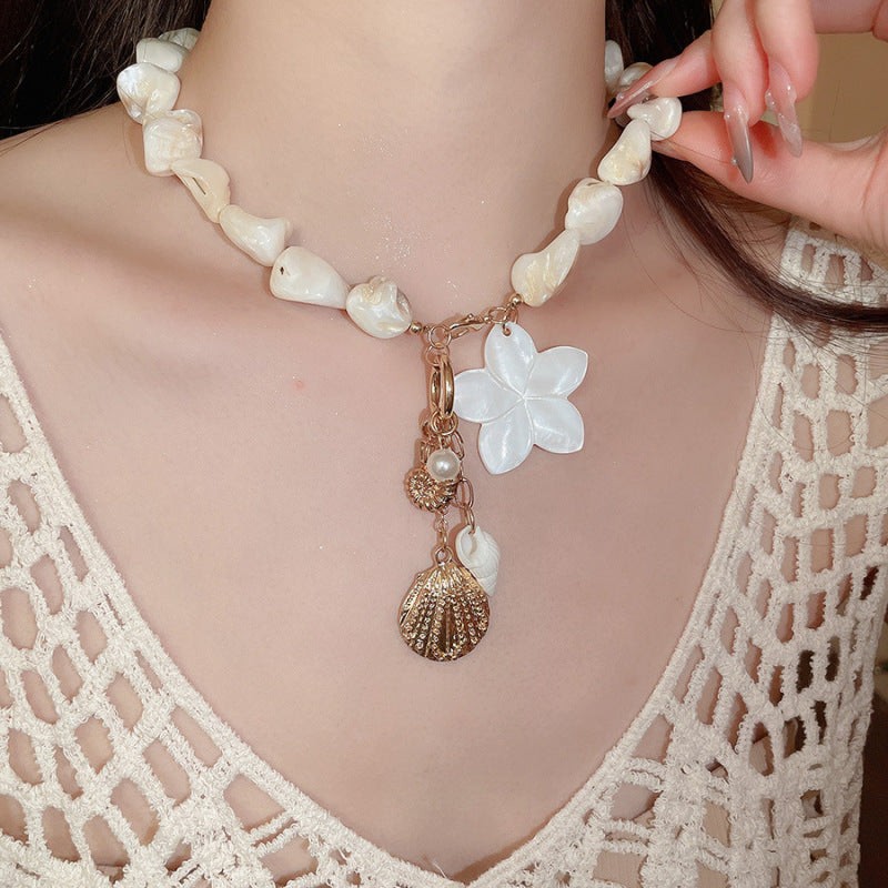水晶貝殼圓形長版項鍊－10#項鍊-彩色款細節8｜https://igowo.tw/