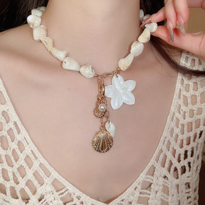 水晶貝殼圓形長版項鍊－10#項鍊-彩色款細節8｜https://igowo.tw/
