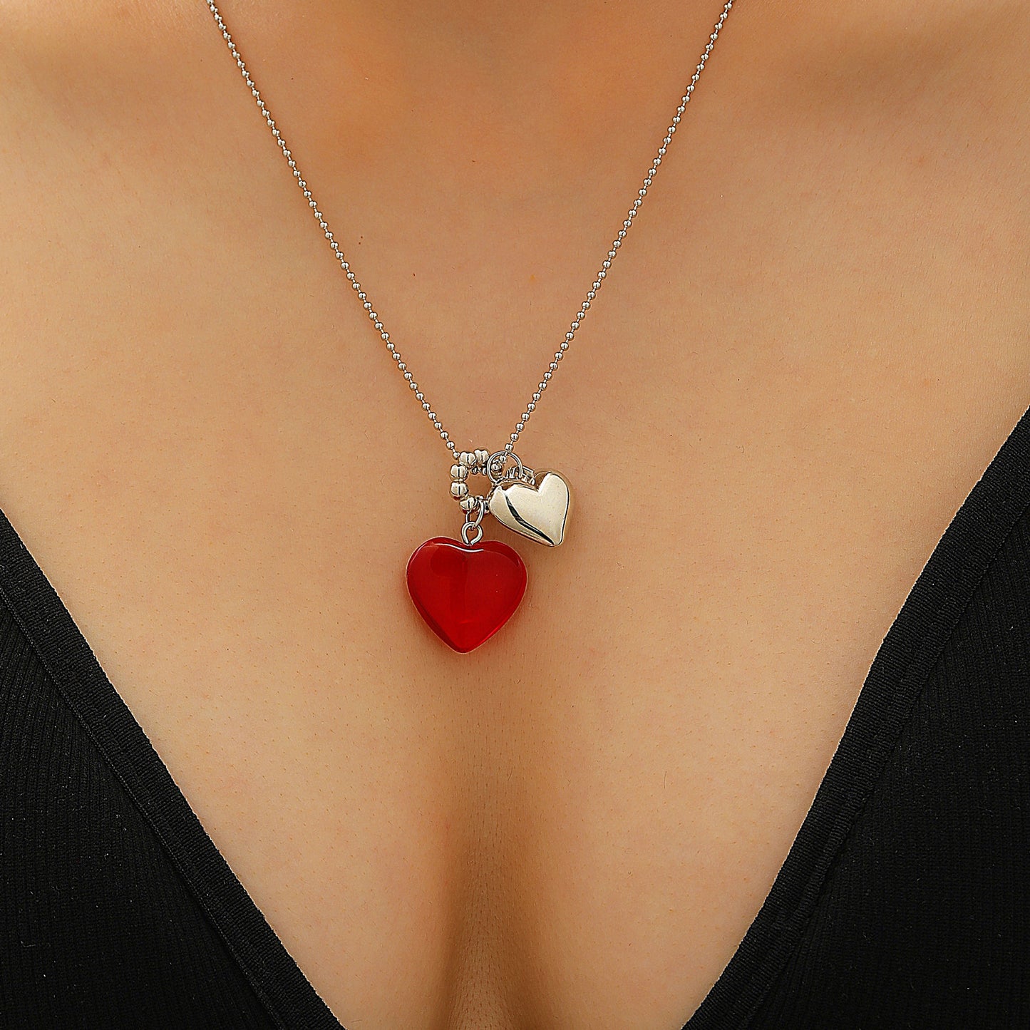 彩色愛心長版簡約項鍊
