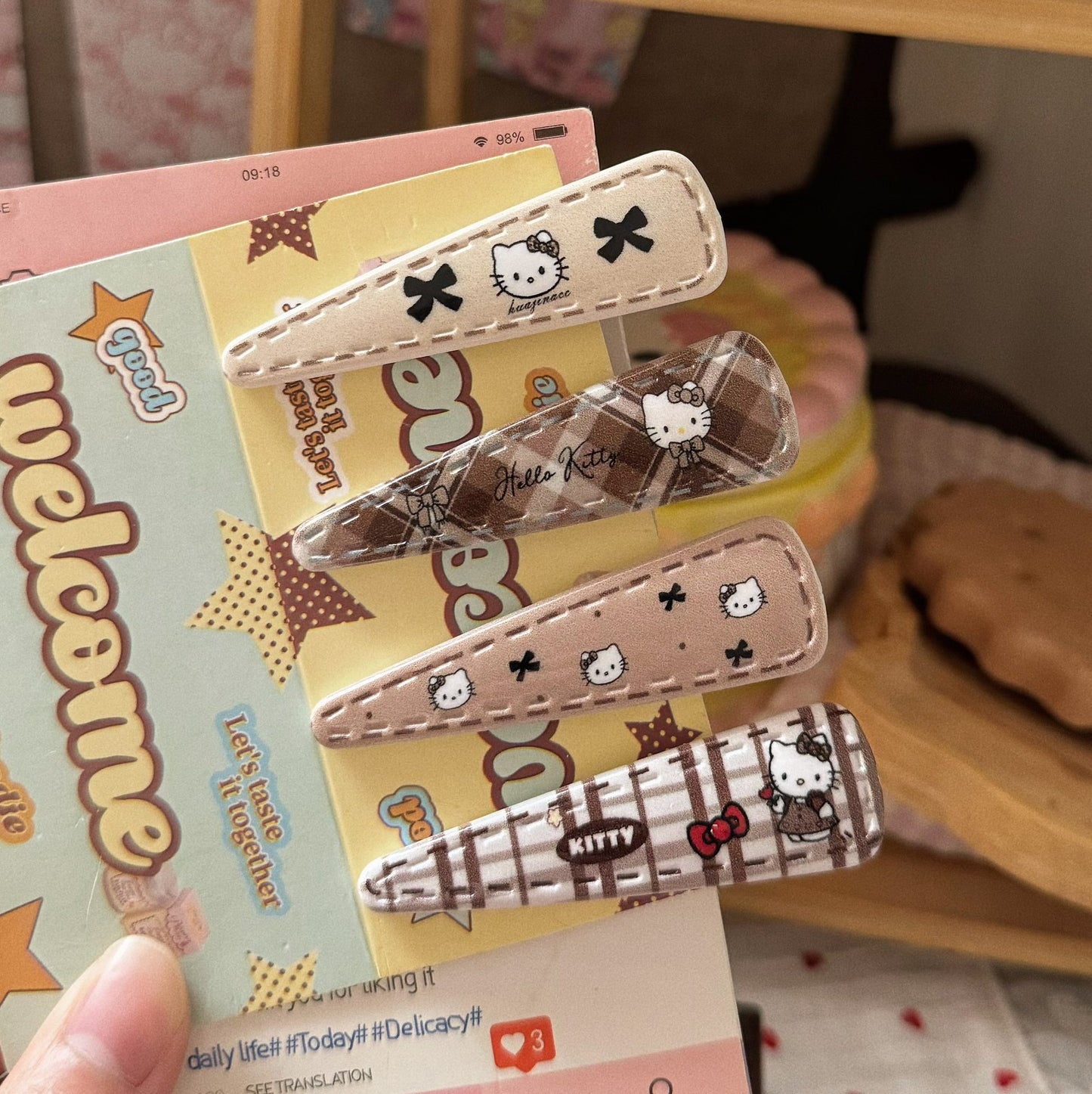 棕色格紋貓咪髮夾－商品主圖｜https://igowo.tw/