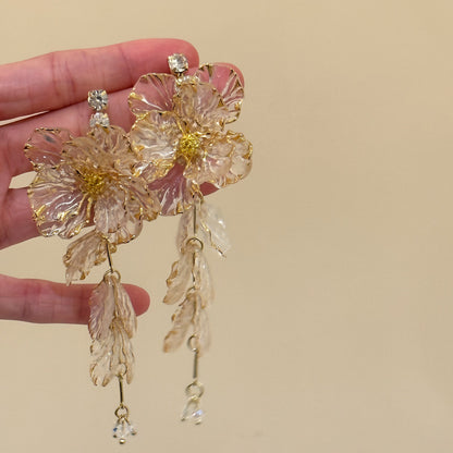 金色茉璃銀針鑲鉆水晶流蘇耳釘新中式復古氣質耳環輕奢高級感耳飾