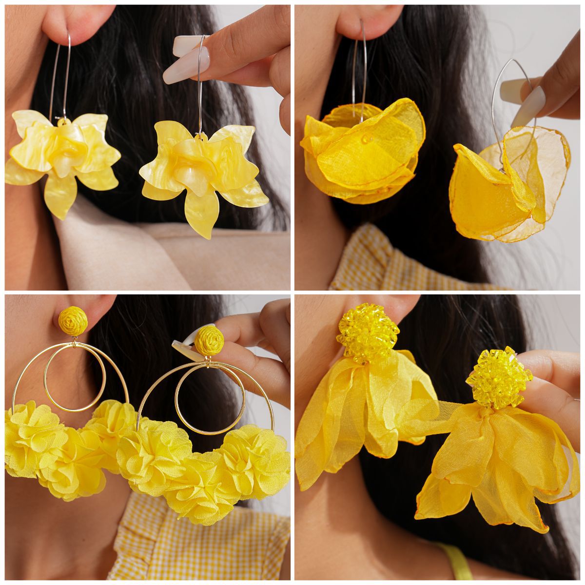 黃色蝴蝶花朵流蘇耳環－商品主圖｜https://igowo.tw/