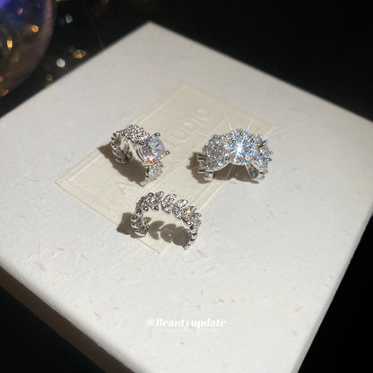 冷淡風超閃鋯石圓形耳夾女無耳洞個性時尚百搭耳骨夾輕奢小眾耳飾