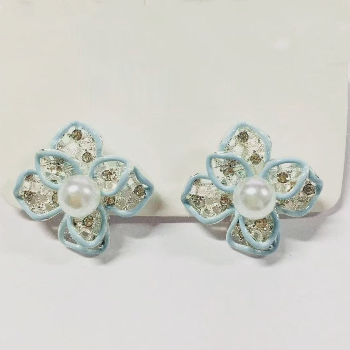 琺瑯珍珠花朵簡約耳釘