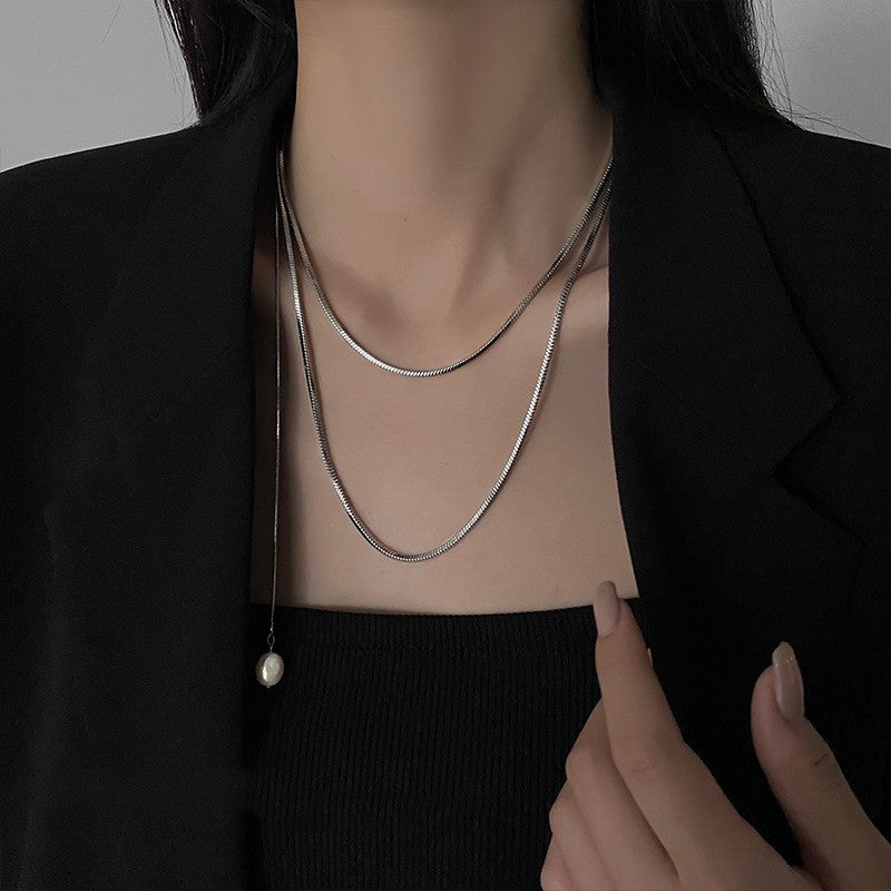 S925珍珠三角形小巧項鍊－項鍊款細節｜https://igowo.tw/