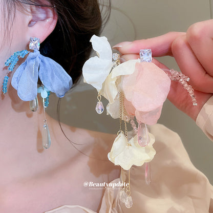 銀針鋯石水晶花朵耳釘夏日海邊度假風耳環超仙絕美拍照氛圍感耳飾