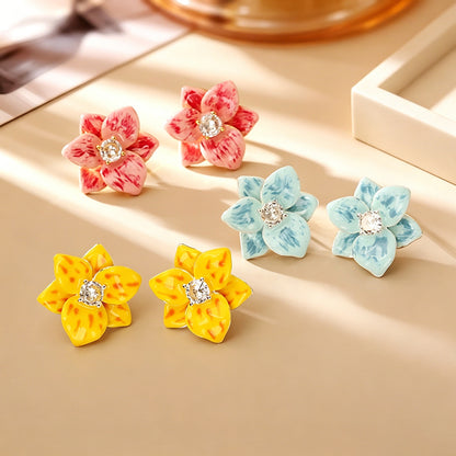 繽紛琺瑯鋯石花朵耳釘－商品主圖｜https://igowo.tw/