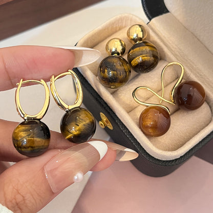 棕色虎眼石暈染耳釘－商品主圖｜https://igowo.tw/