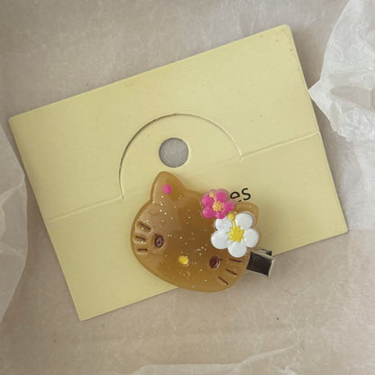 棕色貓咪花朵髮夾