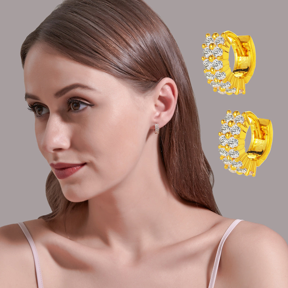 金色圓圈鑲鑽復古耳環－第二視角實拍｜https://igowo.tw/