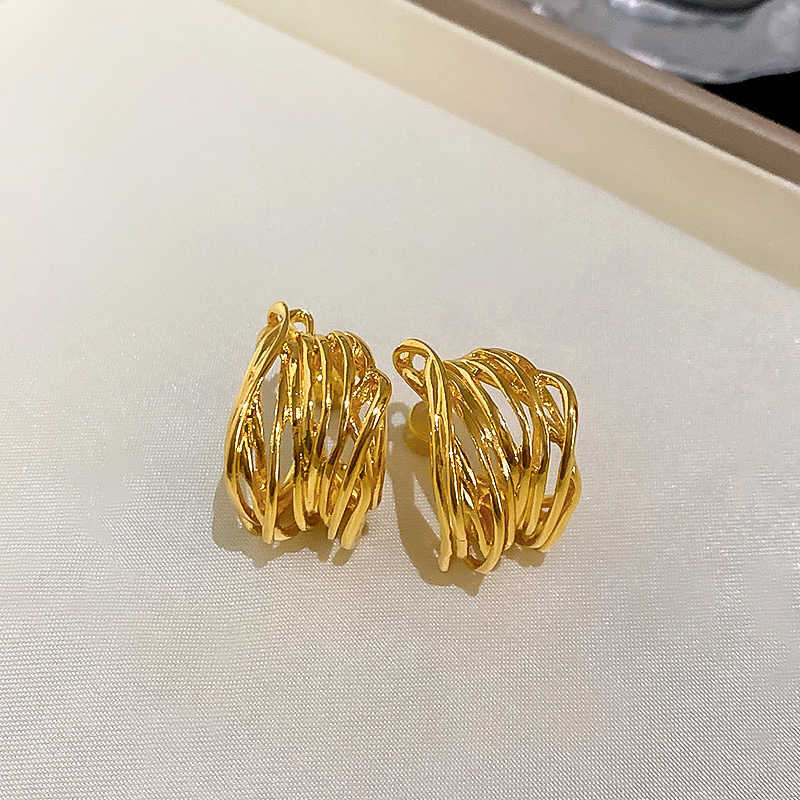 銀針金屬圓圈冷淡風耳環女韓國氣質簡約麻花耳釘耳墜高級感耳飾女