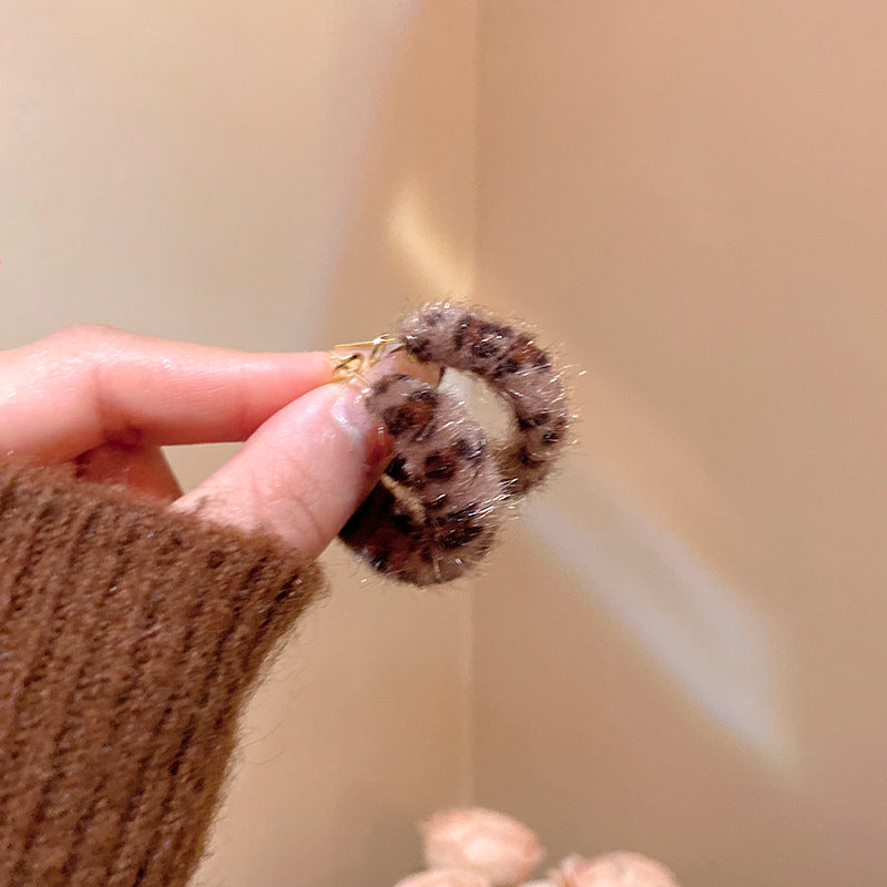 復古豹紋毛絨氣質耳環