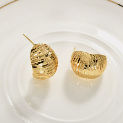 金色格紋C形簡約耳釘