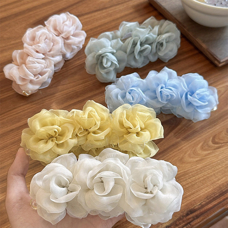 網紗花朵髮夾－商品主圖｜https://igowo.tw/